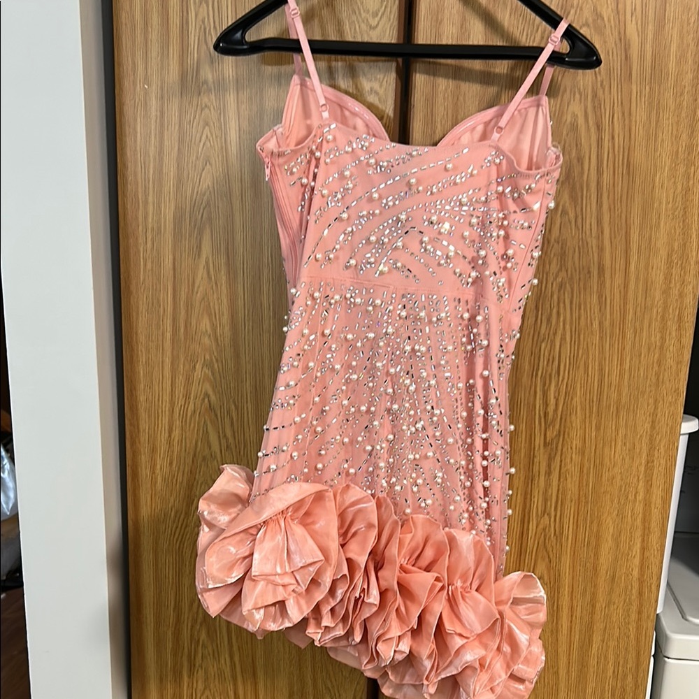 Pink Embellished Dress with Ruffle Hem - Picture 2 of 4